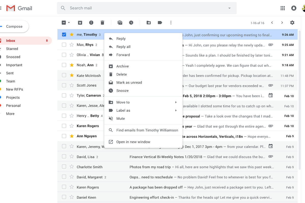 Right-clicking in Gmail